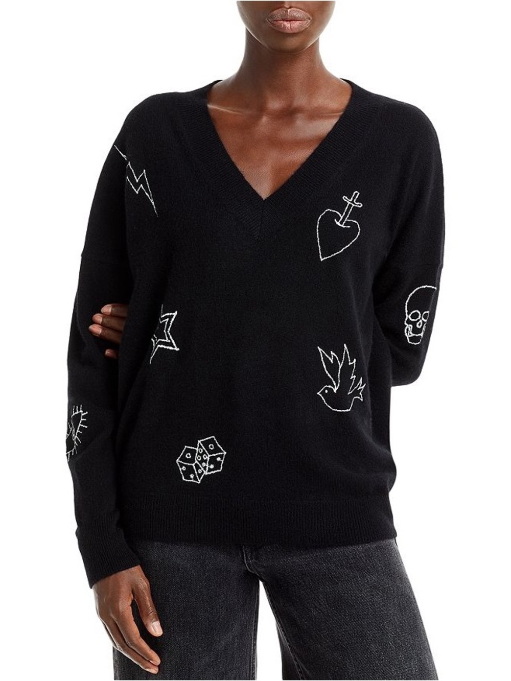 AQUA Intarsia Cashmere Sweater